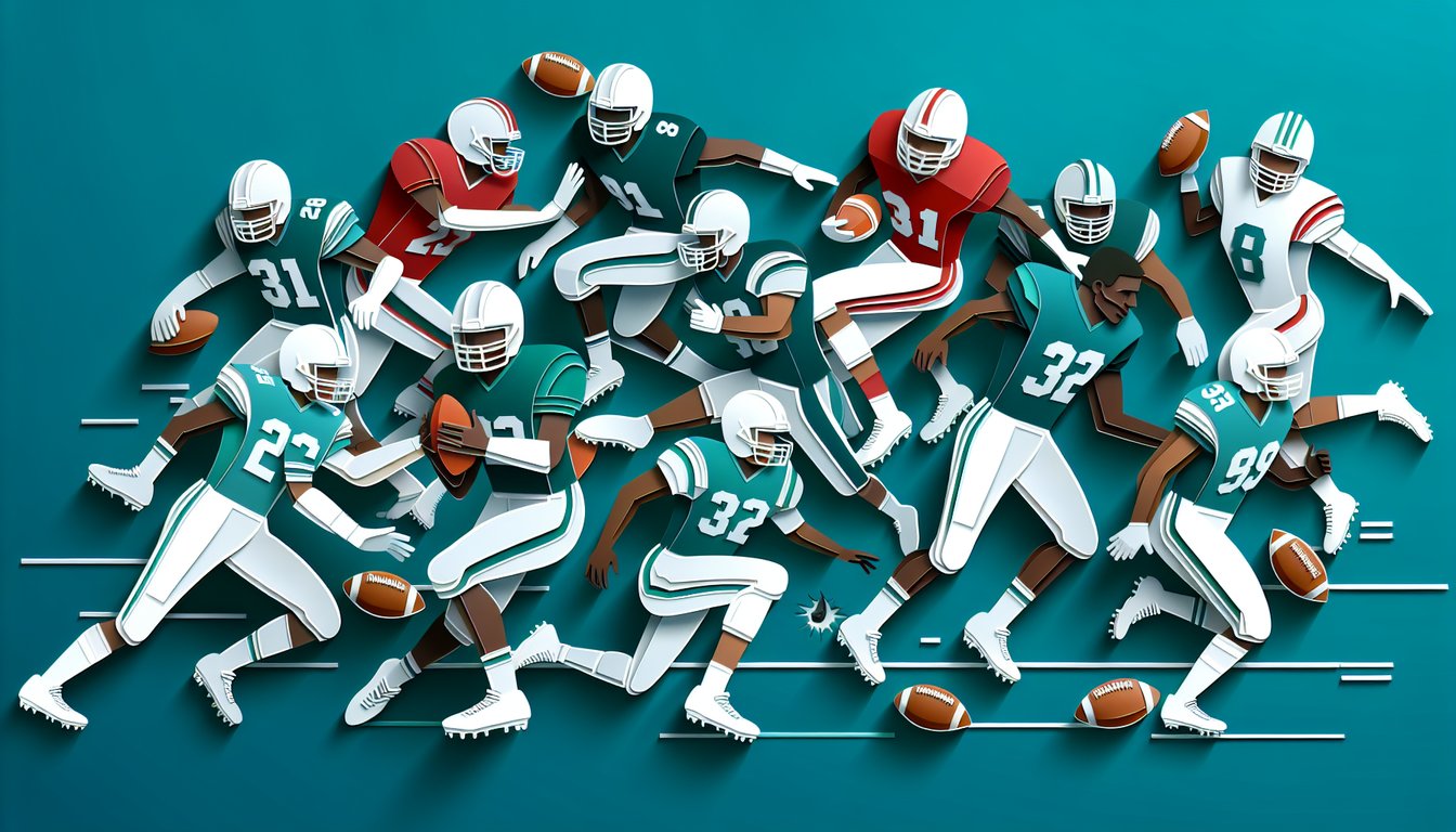 Paper art illustration for football coverage quiz on teal background