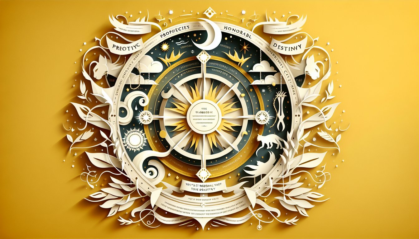 Paper art illustration for warrior cats prophecy quiz on a golden yellow background