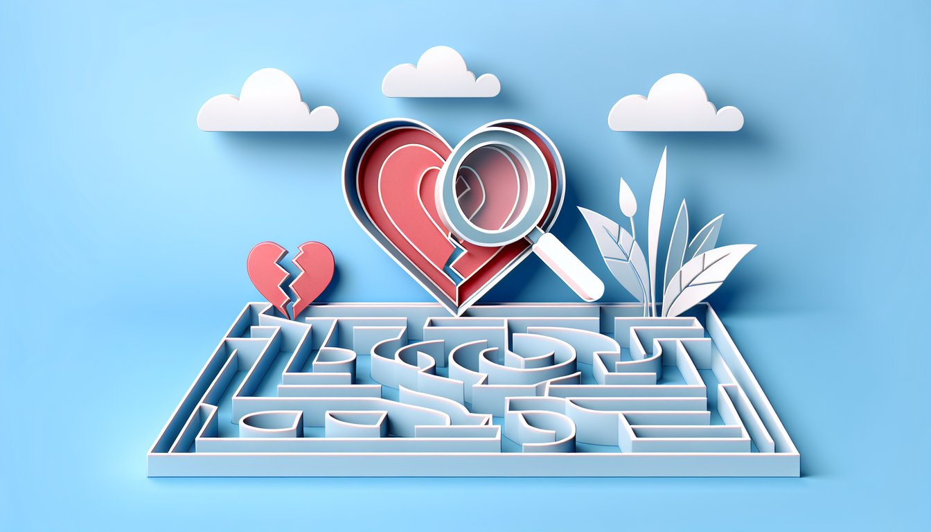Paper art illustration for a relationship quiz on a sky blue background