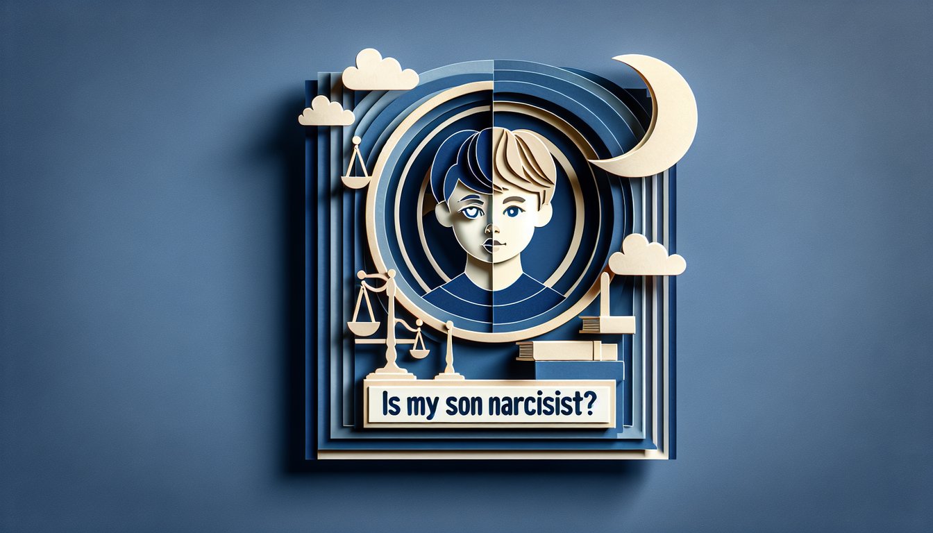 Paper art illustration for quiz on spotting narcissistic traits in son on dark blue background