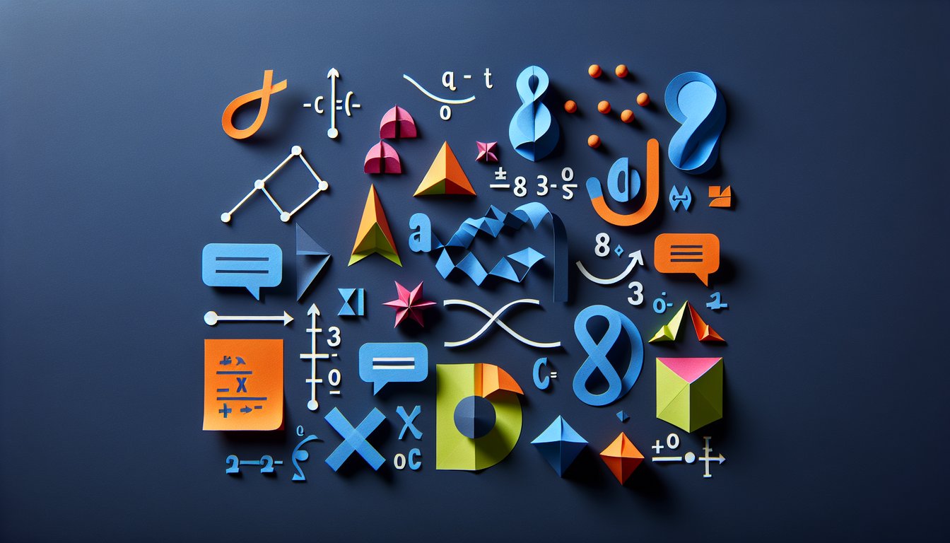 Colorful paper art promoting the Algebra Game Challenge, a high school level interactive quiz.