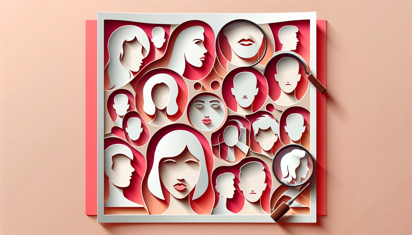 Paper cut silhouette layers on coral background promoting a free quiz to find your celebrity lookalike.