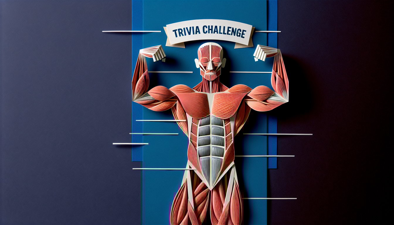 Colorful paper art promoting The Muscle Anatomy Challenge, an interactive quiz for biology students.