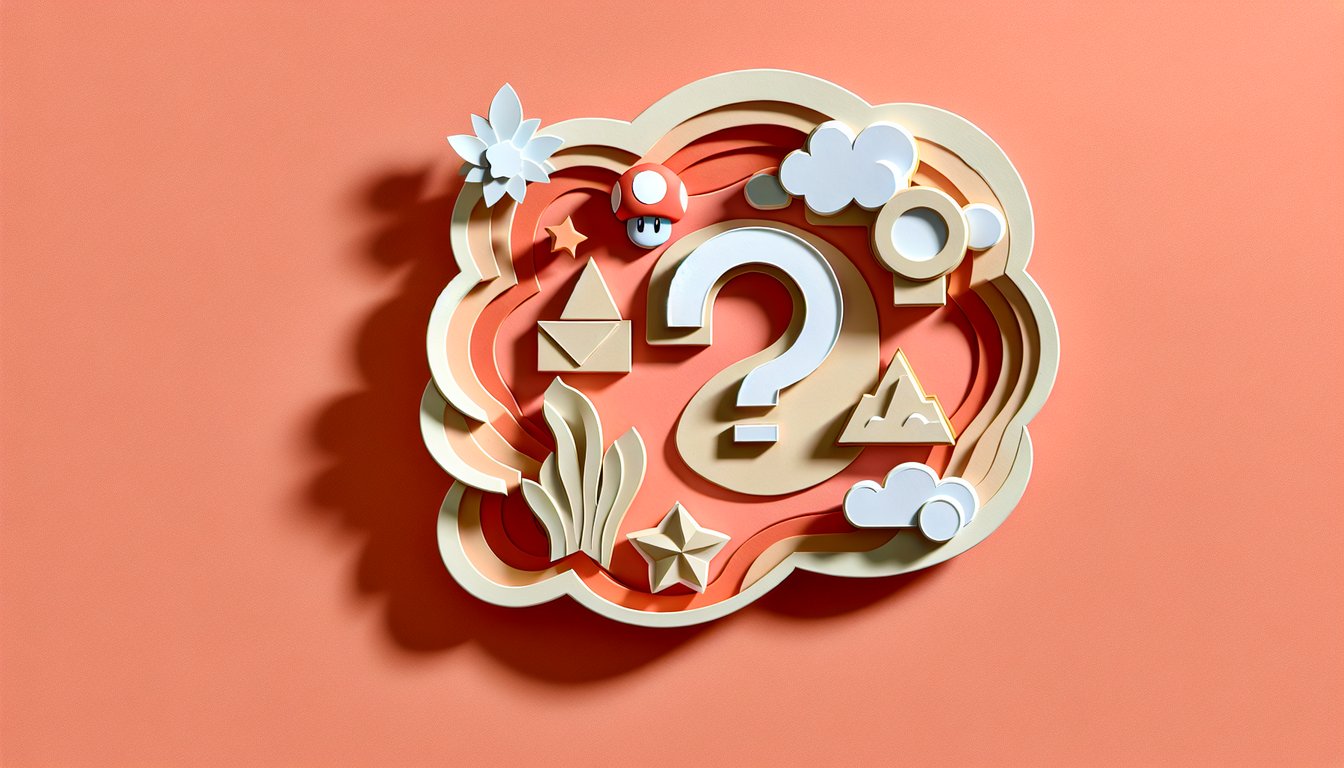 Paper art illustration for Mario character quiz on a coral background