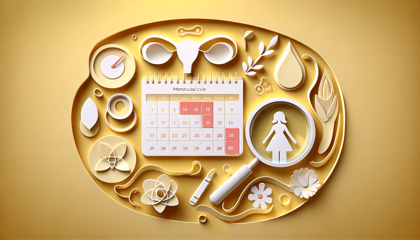 Paper art illustration of calendar blood droplet and timer on golden yellow background for period quiz