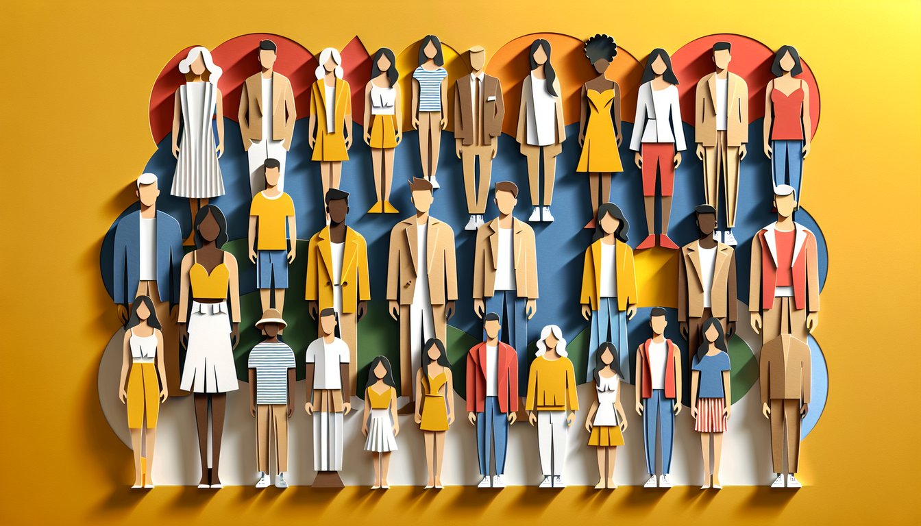 Paper art illustration for a color complexion personality quiz on a golden yellow background.