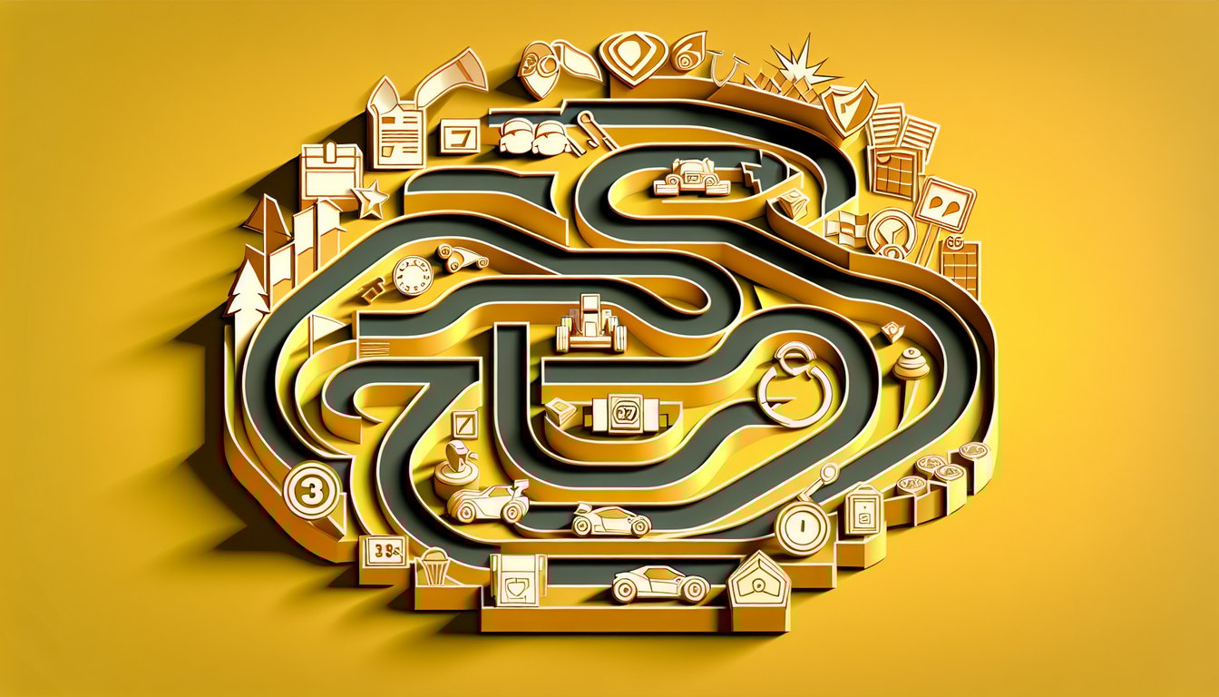 Paper art illustration for Mario Kart trivia quiz on a golden yellow background