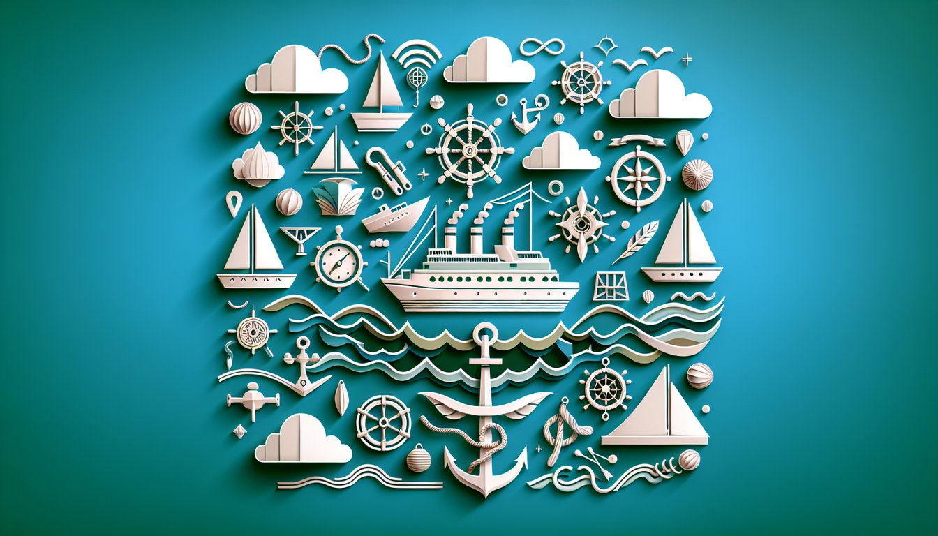Paper art illustration for boating trivia quiz on teal background
