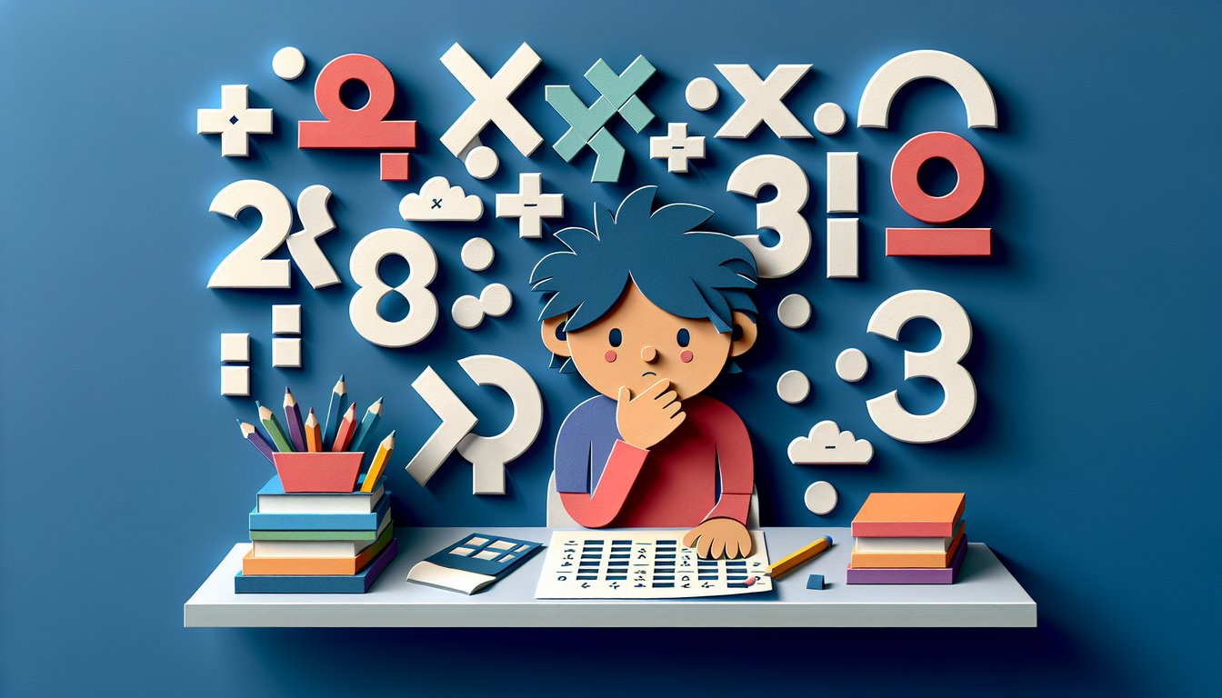 Paper art depicting a trivia quiz for middle-school math students to test multiplication skills.