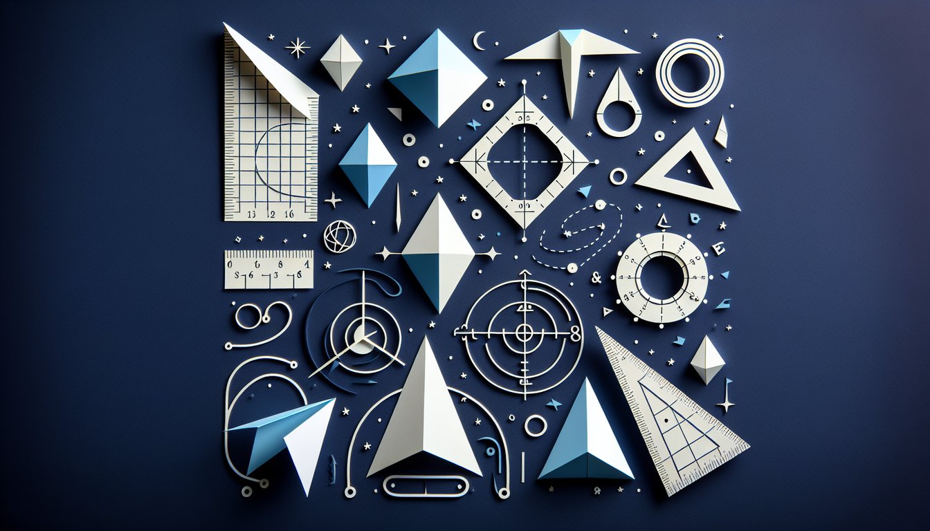Colorful paper art promoting a high school geometry trivia quiz on points, lines, and planes.