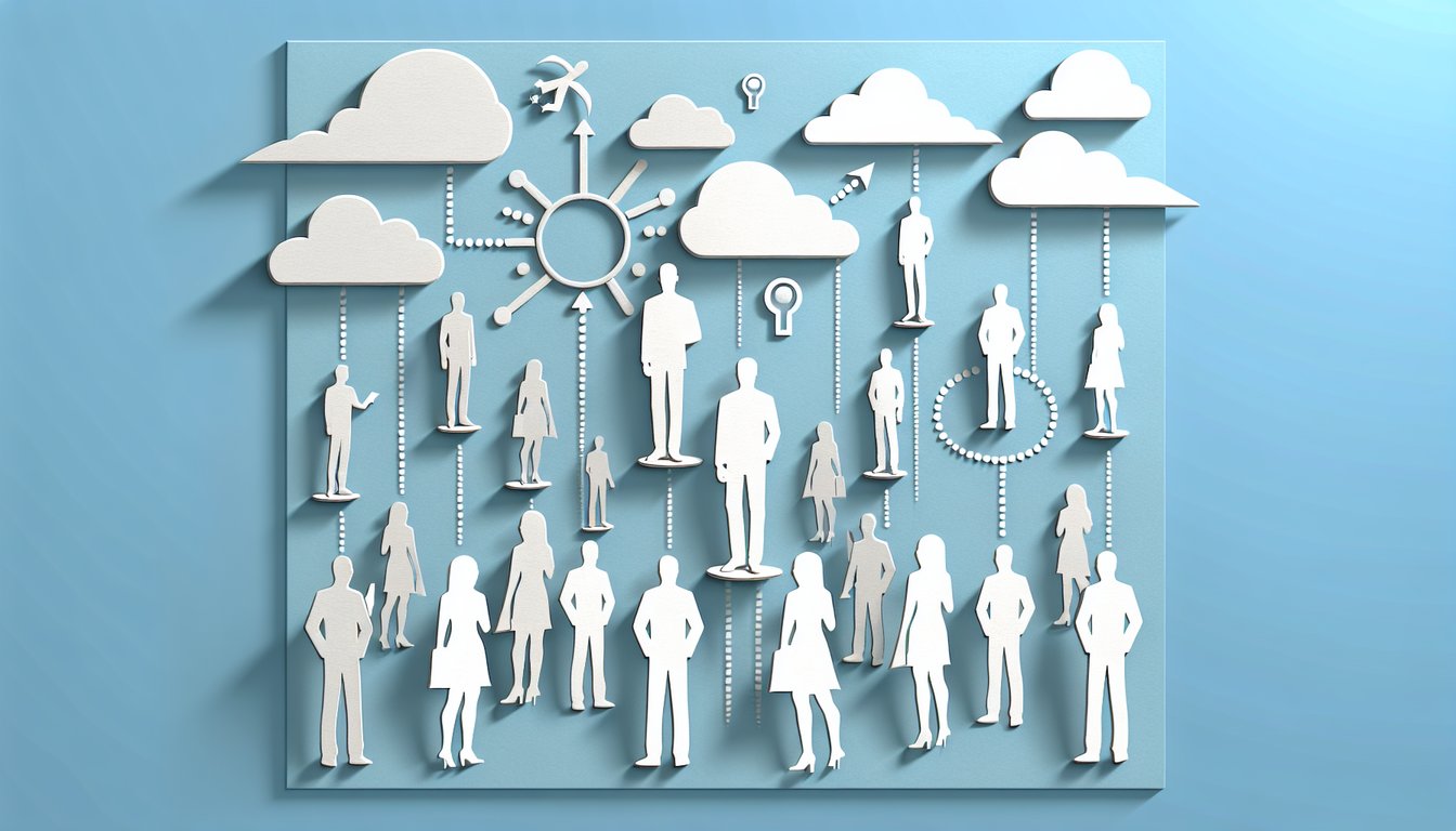 Paper art illustration for a popularity quiz on a sky blue background.