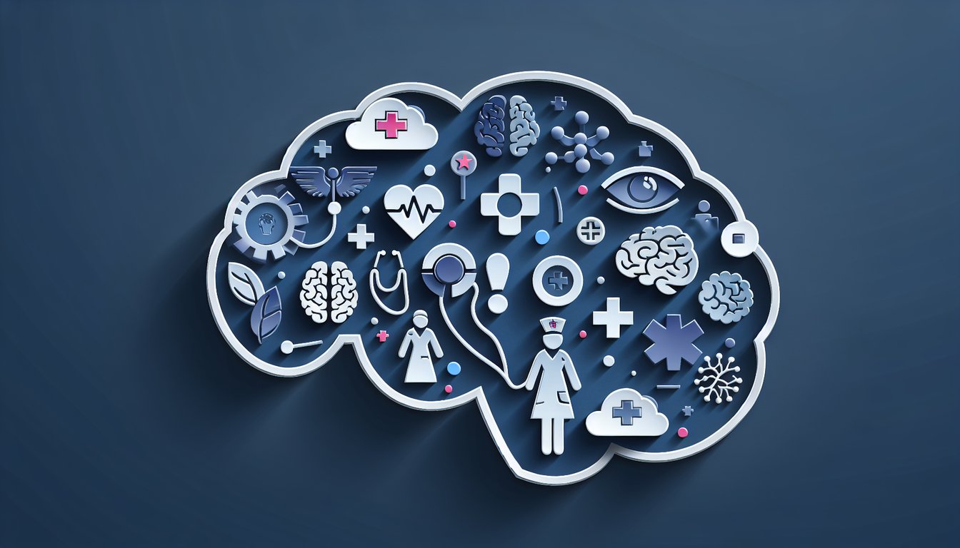 Paper art quiz on mental health NCLEX psychiatric nursing and schizophrenia questions on dark blue background