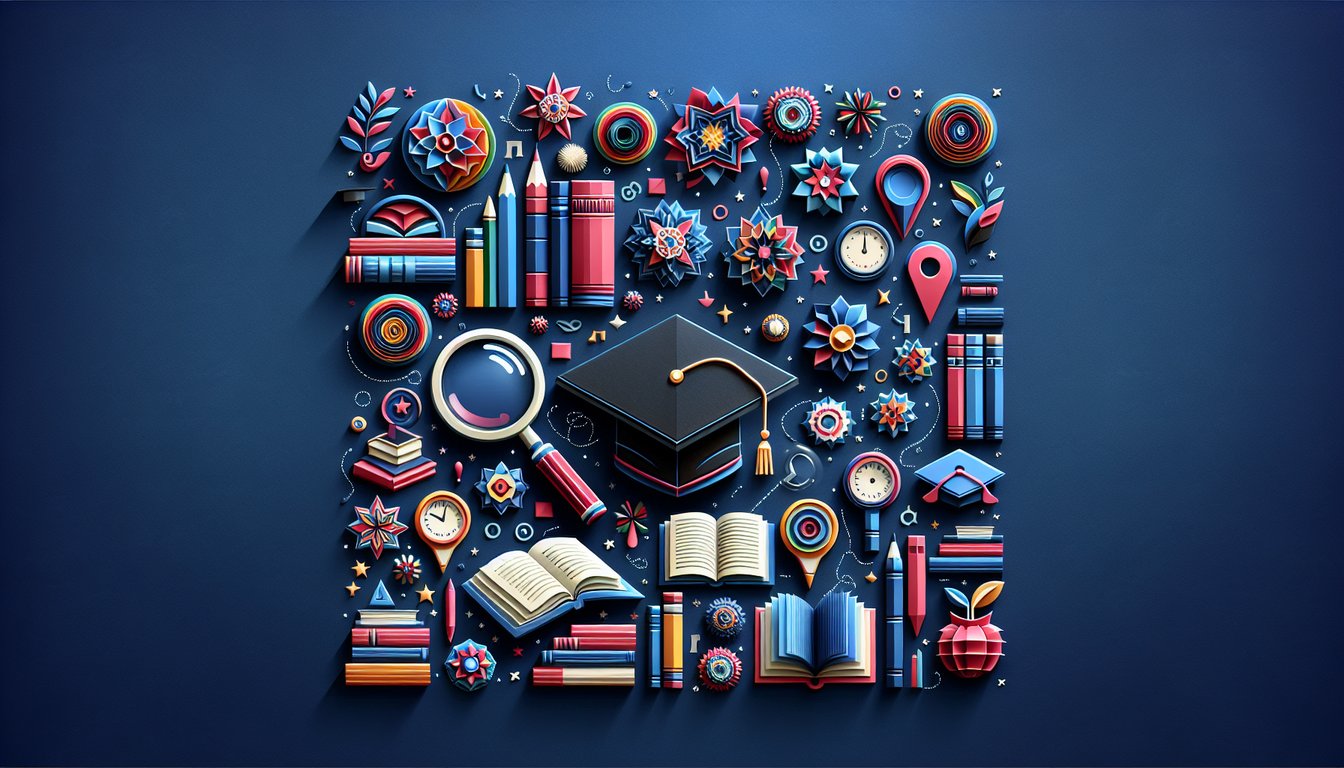 Colorful paper art depicting elements related to an Academic Profile Quiz.
