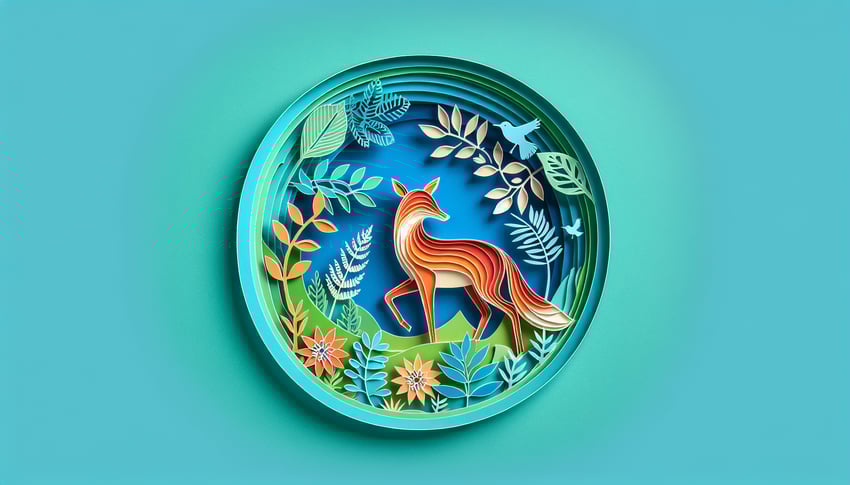 Paper art style illustration of diverse animals and quiz elements on teal background promoting free animal rights facts quiz