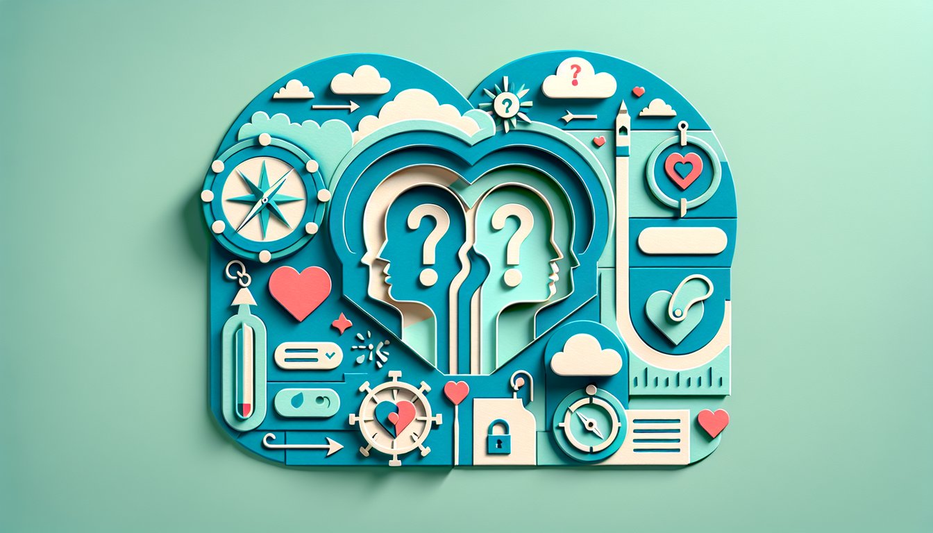 Paper art illustration for My Type of Man quiz on a teal background