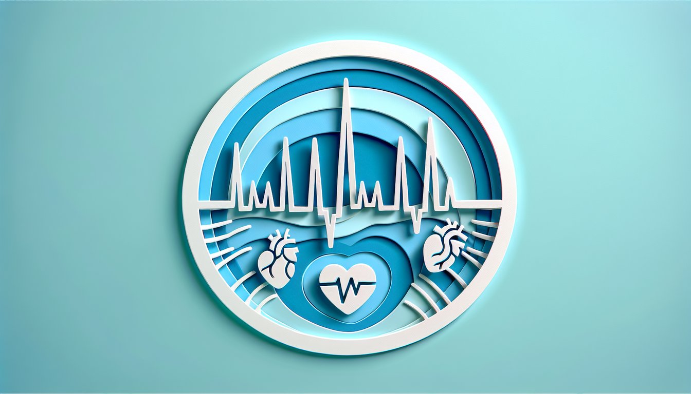 Paper art heart with EKG waveform on sky blue background representing cardiac dysrhythmia quiz challenge