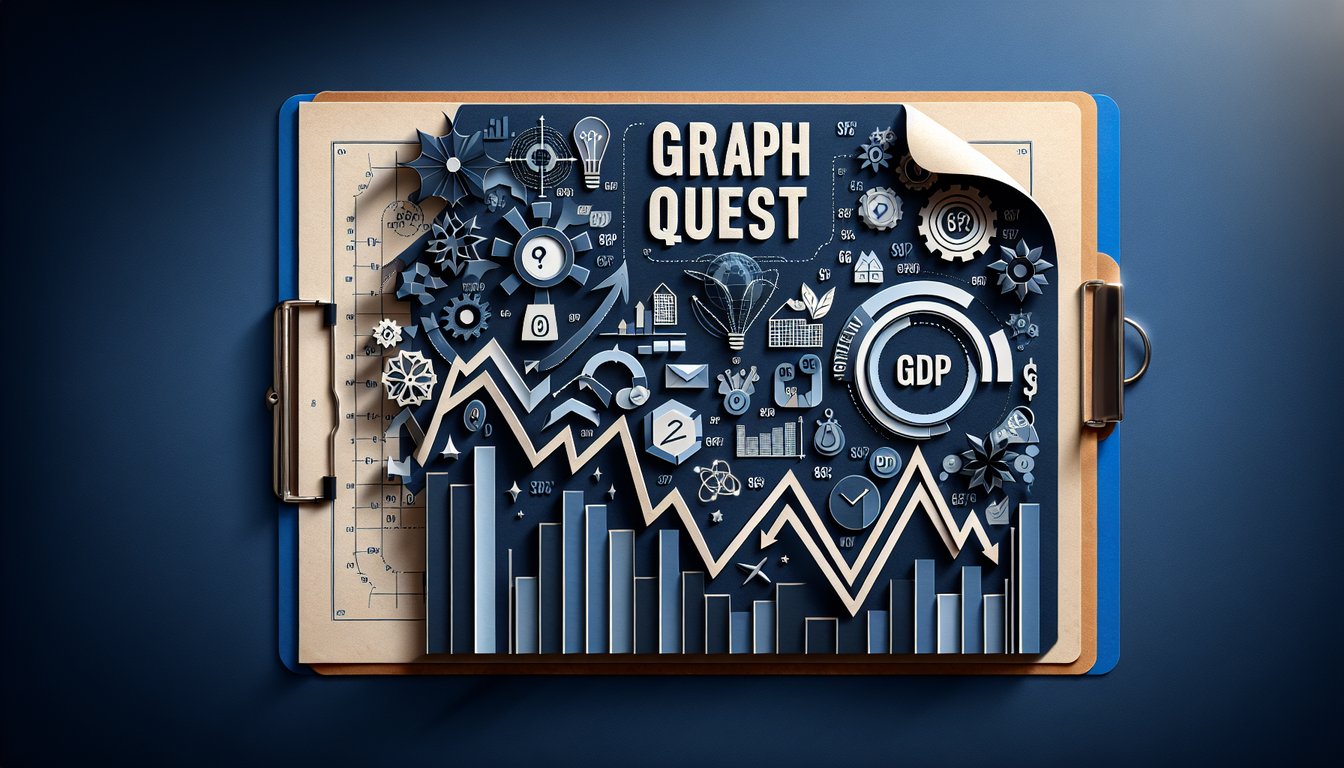 Paper art promoting trivia quiz Graph Quest Potential GDP for high school economics students