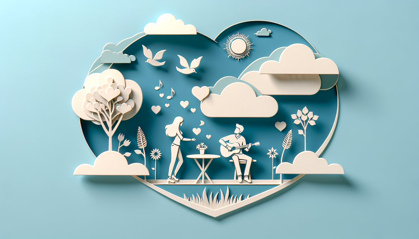 Paper art illustration for a girlfriend quiz on a sky blue background