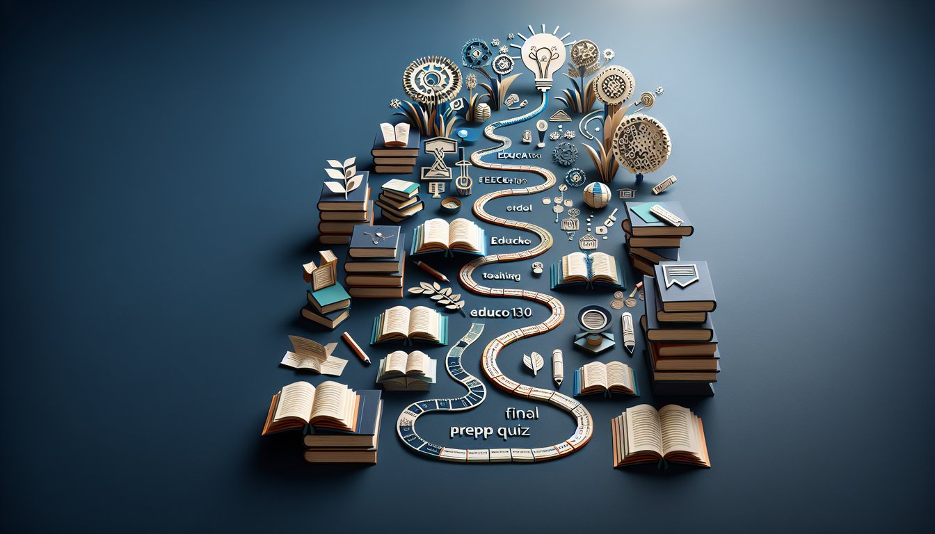Colorful paper art promoting Educ 1300 Final Prep quiz for undergrad education students.