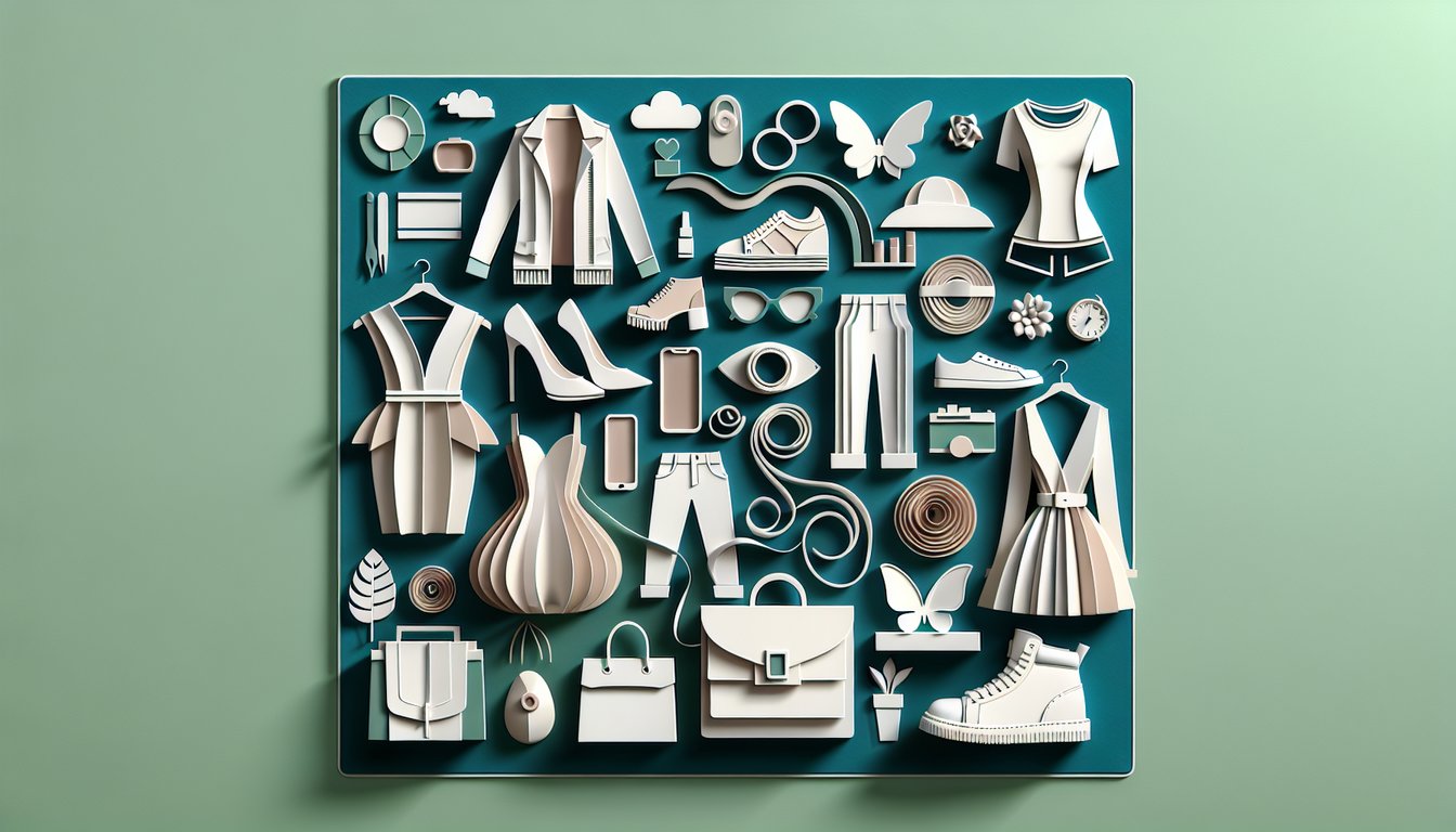 Paper art illustration for fashion style quiz on teal background