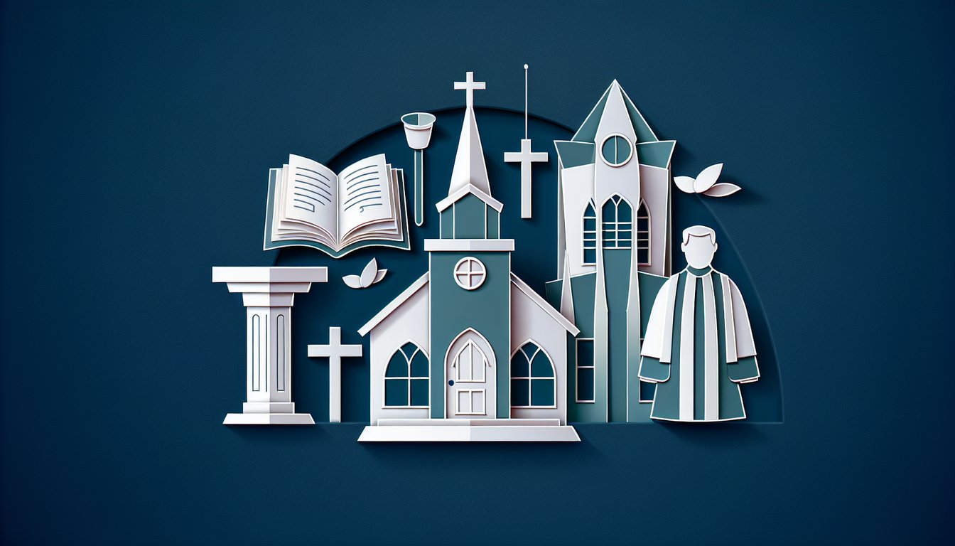 Colorful paper art representing a quiz about Church Leadership Knowledge