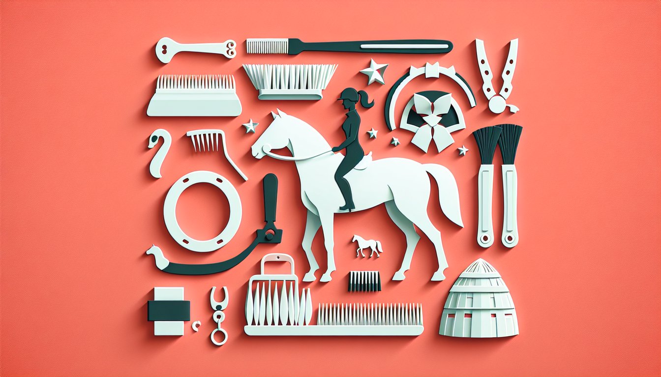 Paper art illustration for horsemanship quiz on coral background