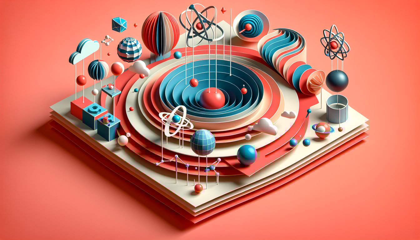 Paper art illustration for science quiz on coral background