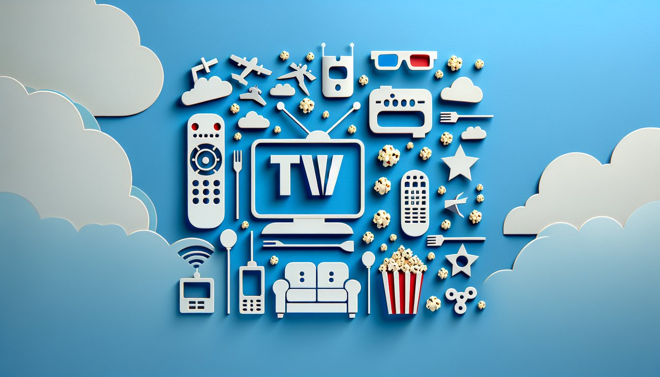 Paper art quiz illustration on TV addiction and binge-watching habits on a sky blue background.