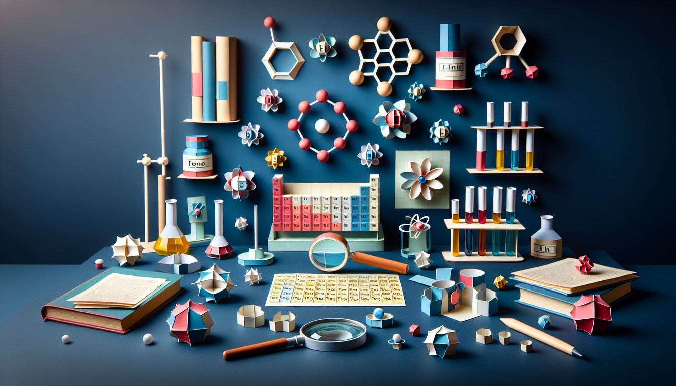 Paper art depicting a trivia quiz on Ionic Naming Challenge for high school chemistry students.