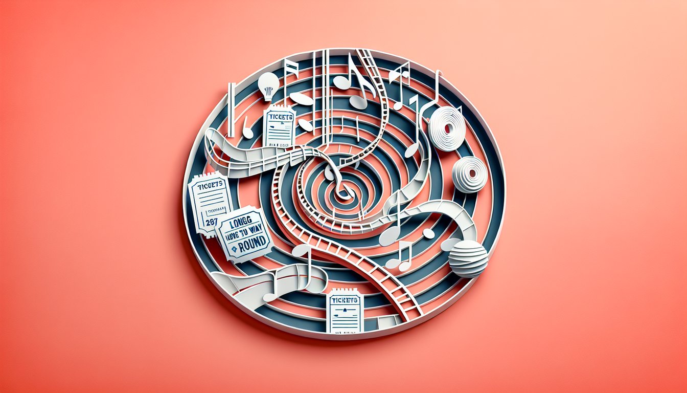 Paper art cups strung on coral background hint at a free lyrics quiz challenge from long way round line to catchy chorus