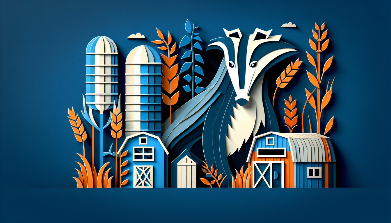 Paper art illustration for a quiz on Badger in Fantastic Mr Fox on a dark blue background