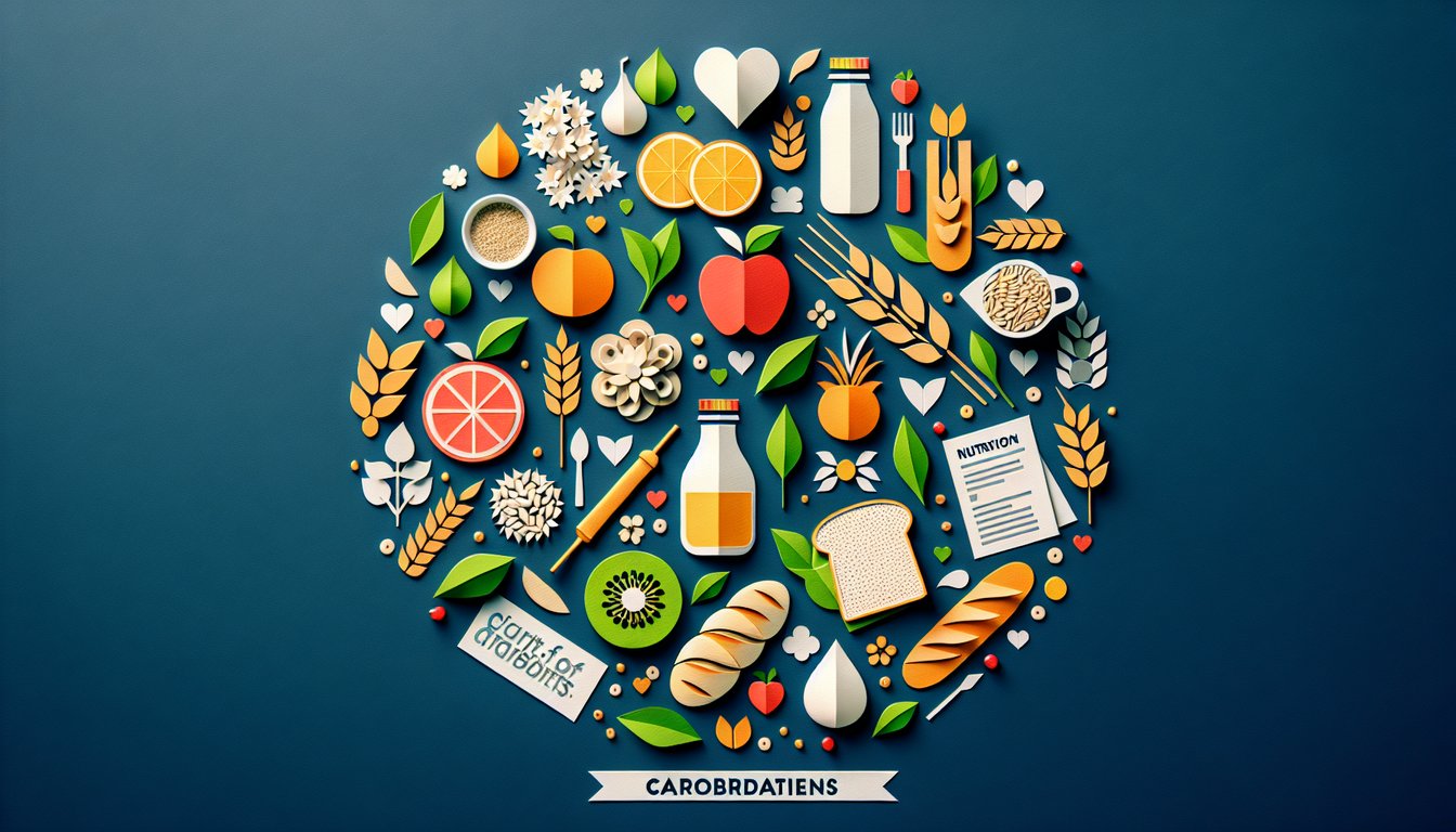Colorful paper art displaying various food items for Carbohydrates Nutrition Quiz