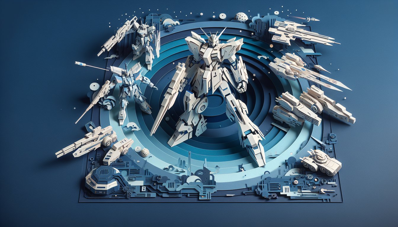 Paper art illustration for Evangelion trivia quiz on a dark blue background