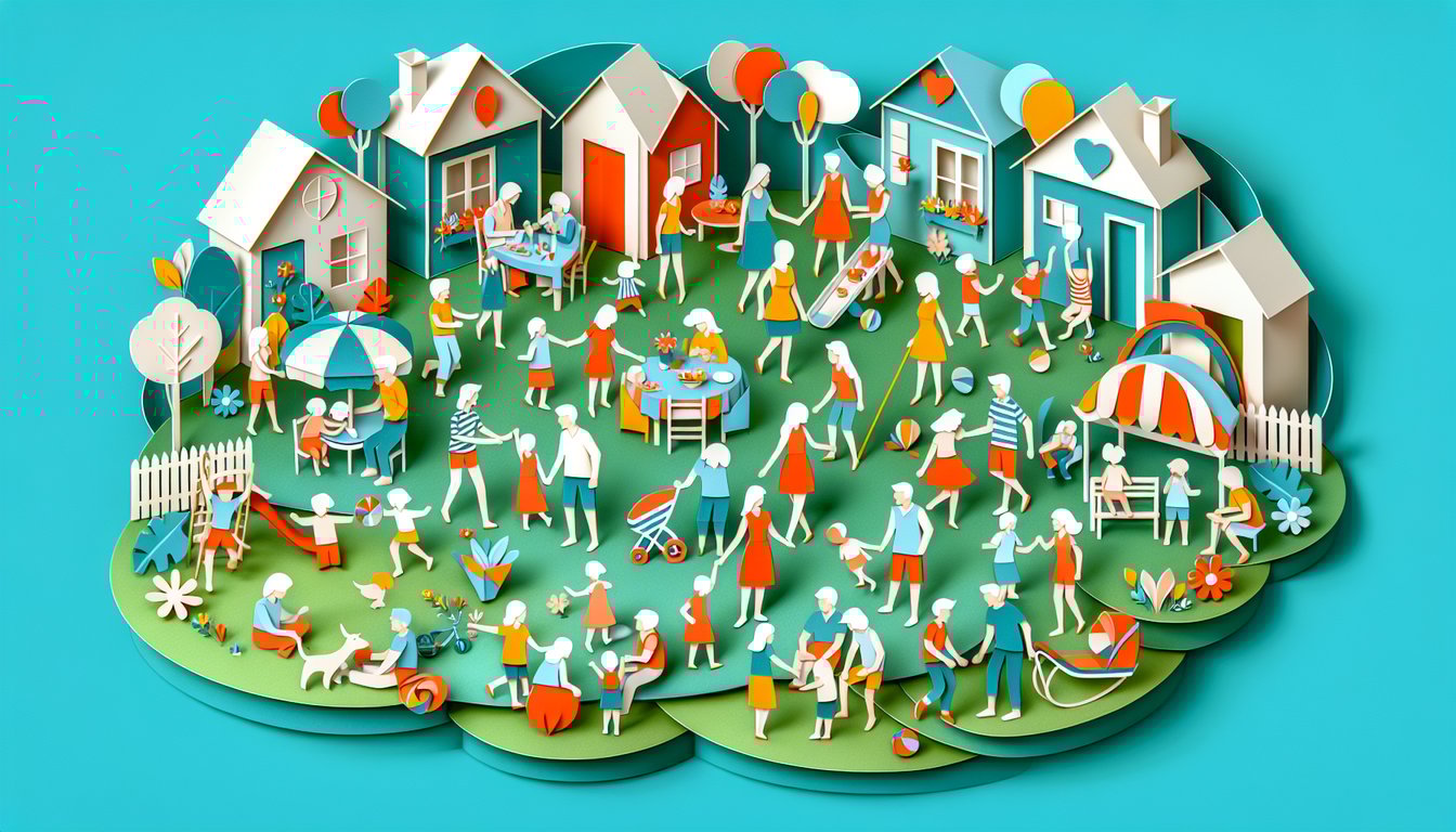 Paper art style Duggar family portraits on teal background for quiz guessing each family member