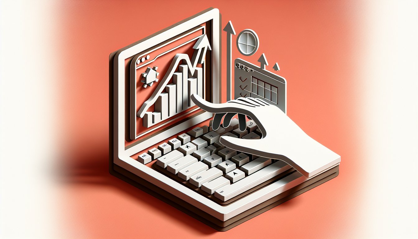 Paper art illustration with keyboard keys, Word and Windows icons, quiz text elements on coral background