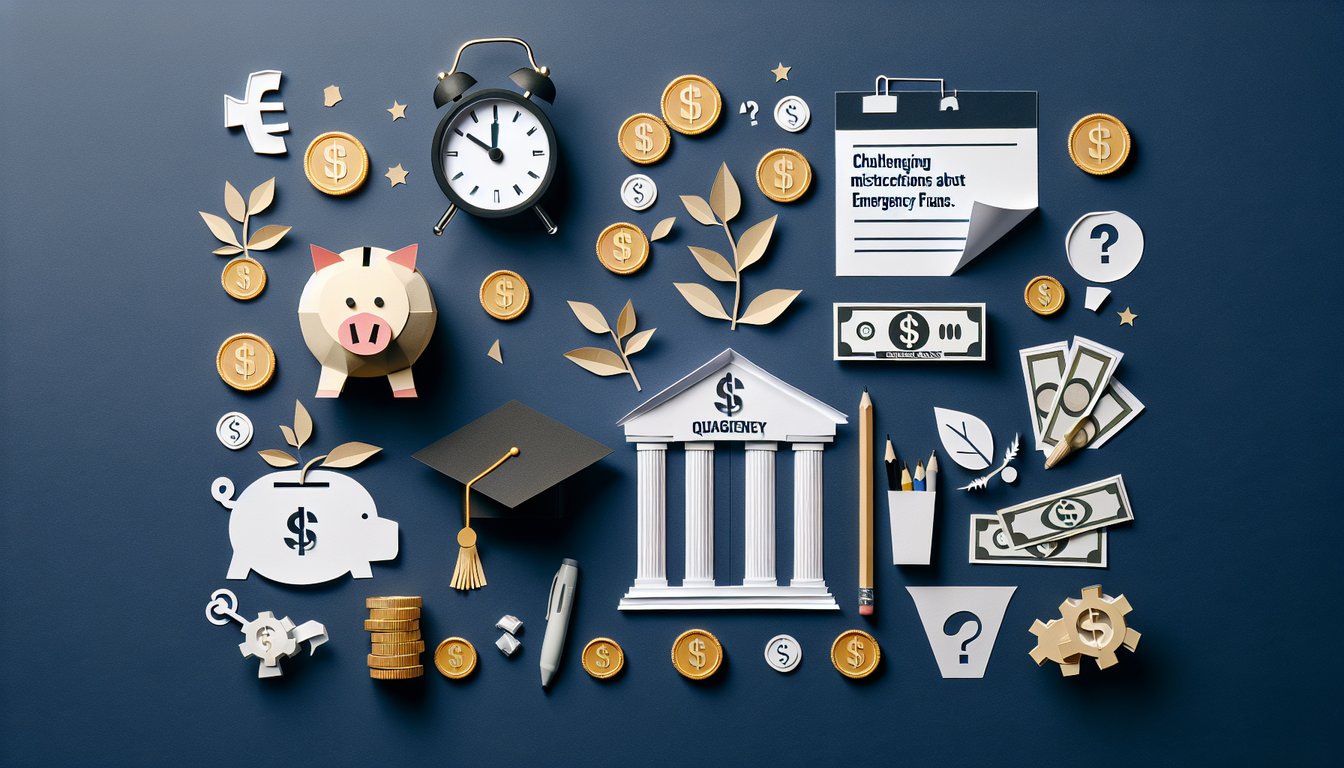Paper art depicting a trivia quiz on emergency funds for high school and early college students.