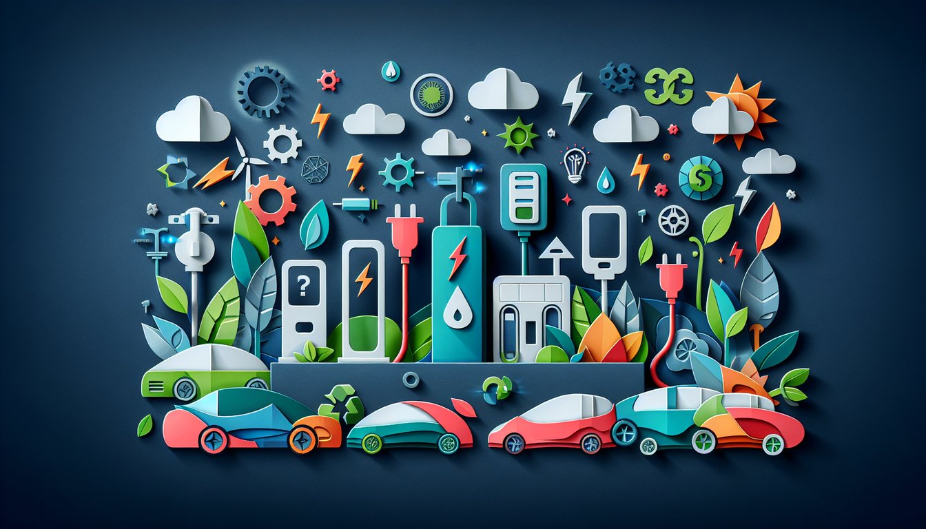 Colorful paper art design for an Electric Vehicle Eligibility Quiz.