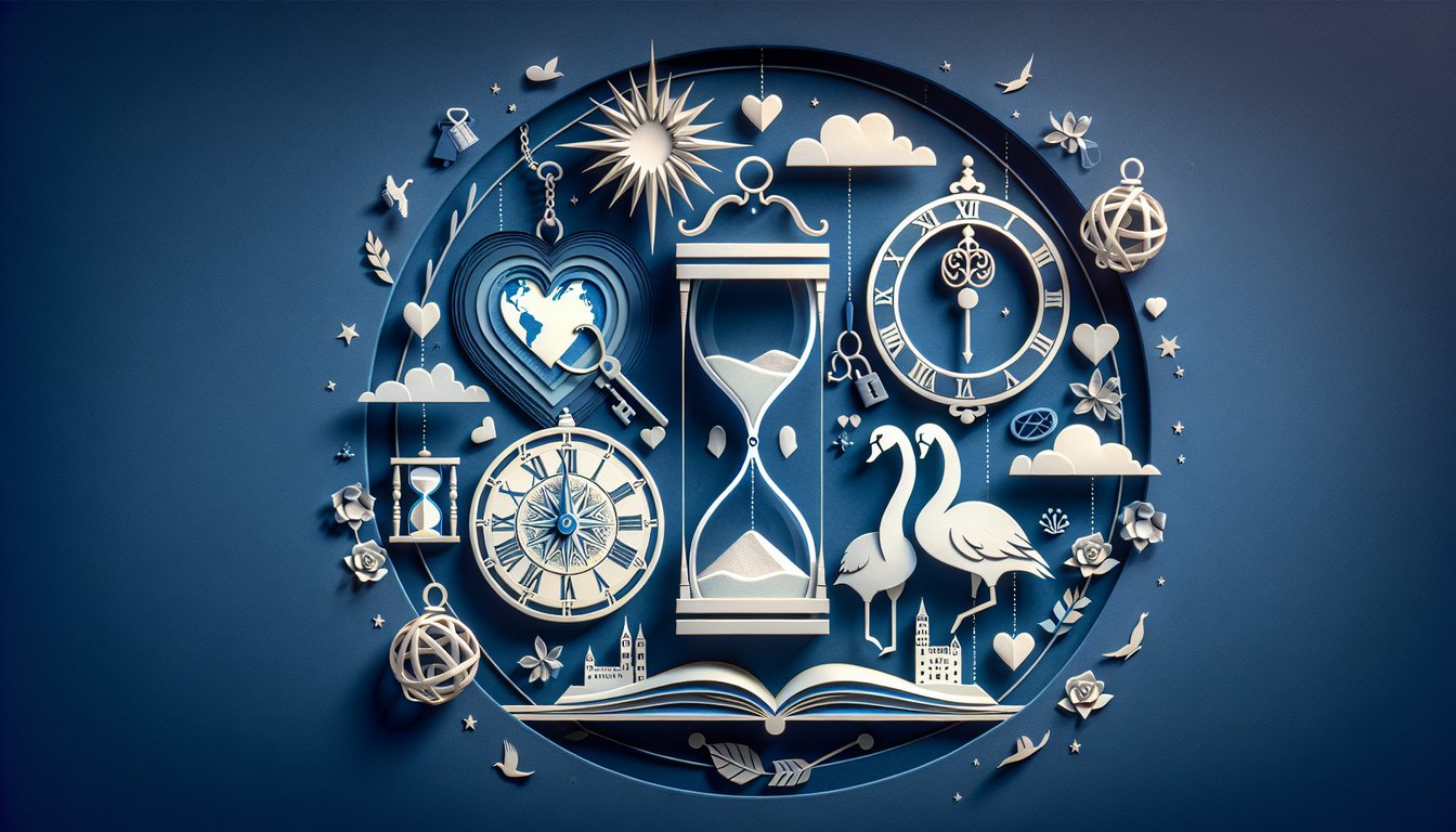 Paper art illustration for soulmate timing quiz on dark blue background