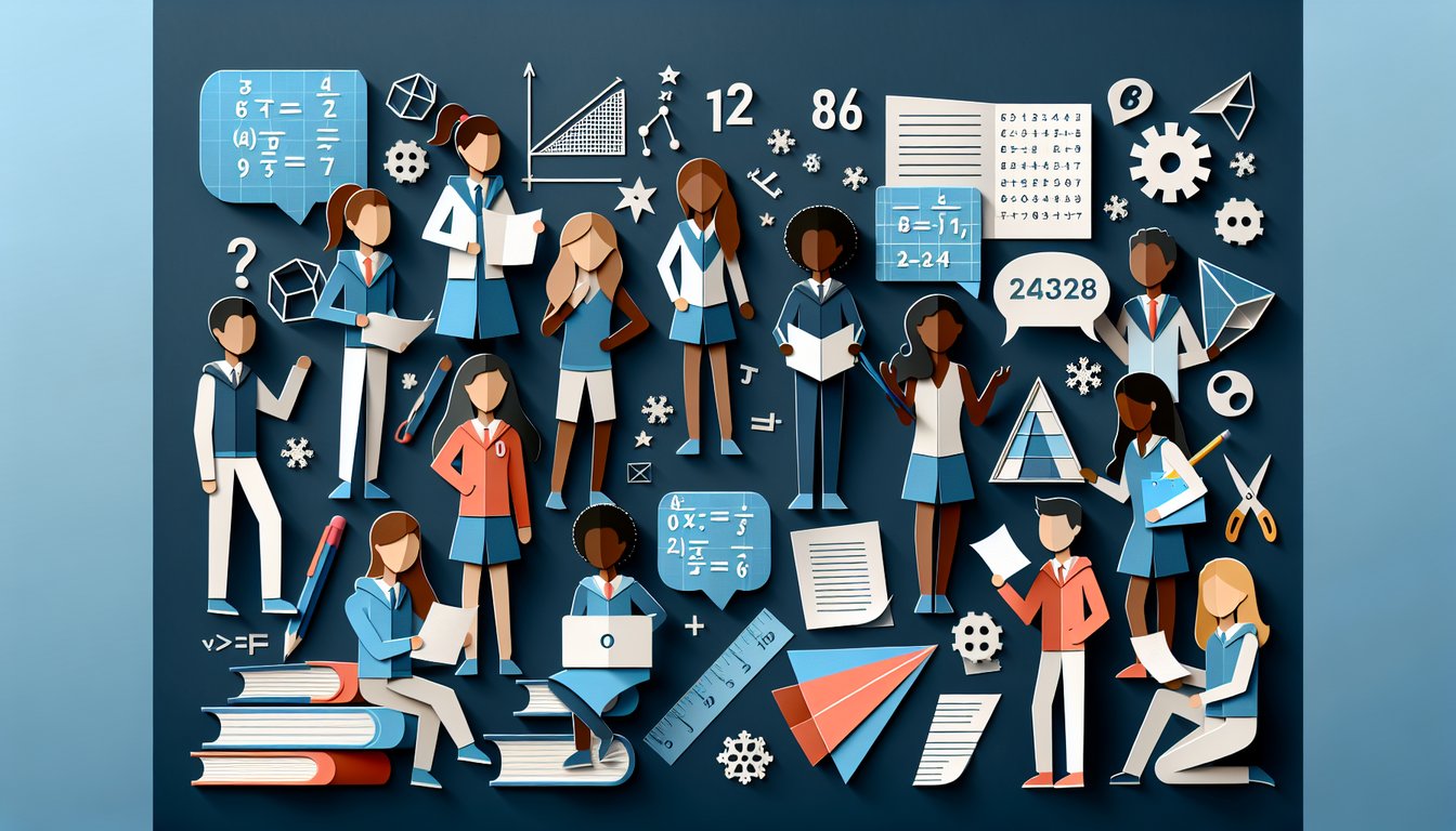 Colorful paper art promoting a high school math trivia quiz, The Quiz Booklet Challenge.