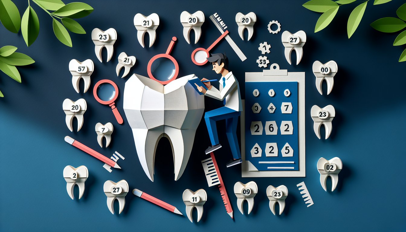 Colorful paper art promoting the Tooth Numbering Challenge quiz for dental students.