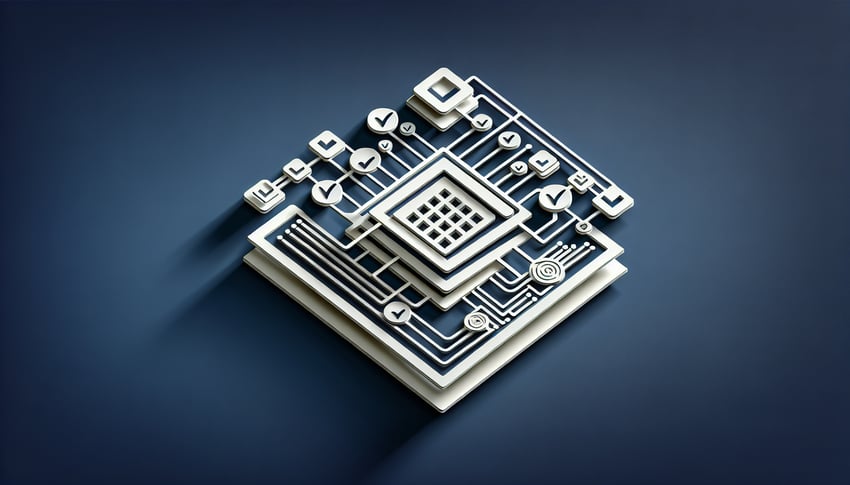 paper art network diagram switch list icons question marks on dark blue background ACL quiz