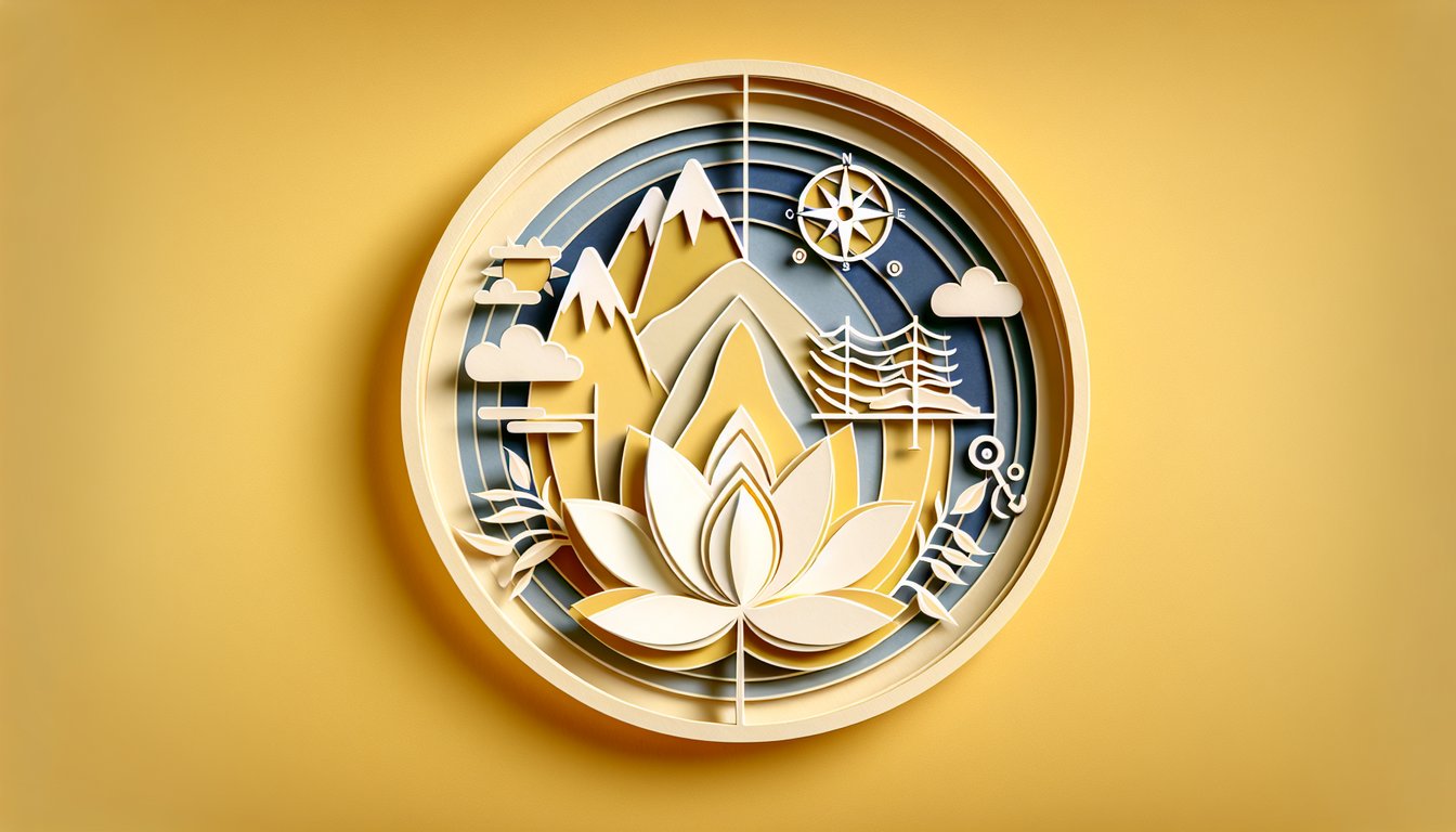 Paper art illustration shows diverse role model icons floating over golden yellow background for free personality quiz.