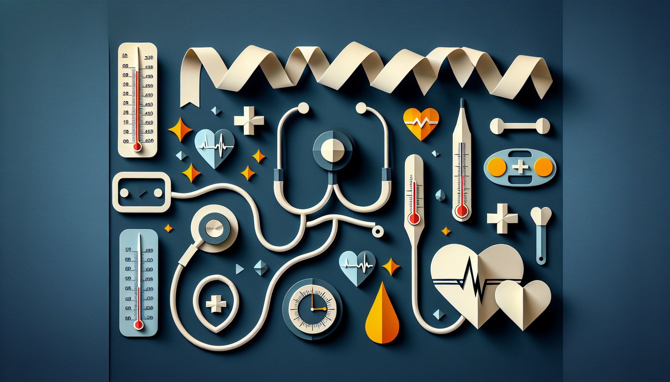 Colorful paper art promoting a quiz on vital signs knowledge test.