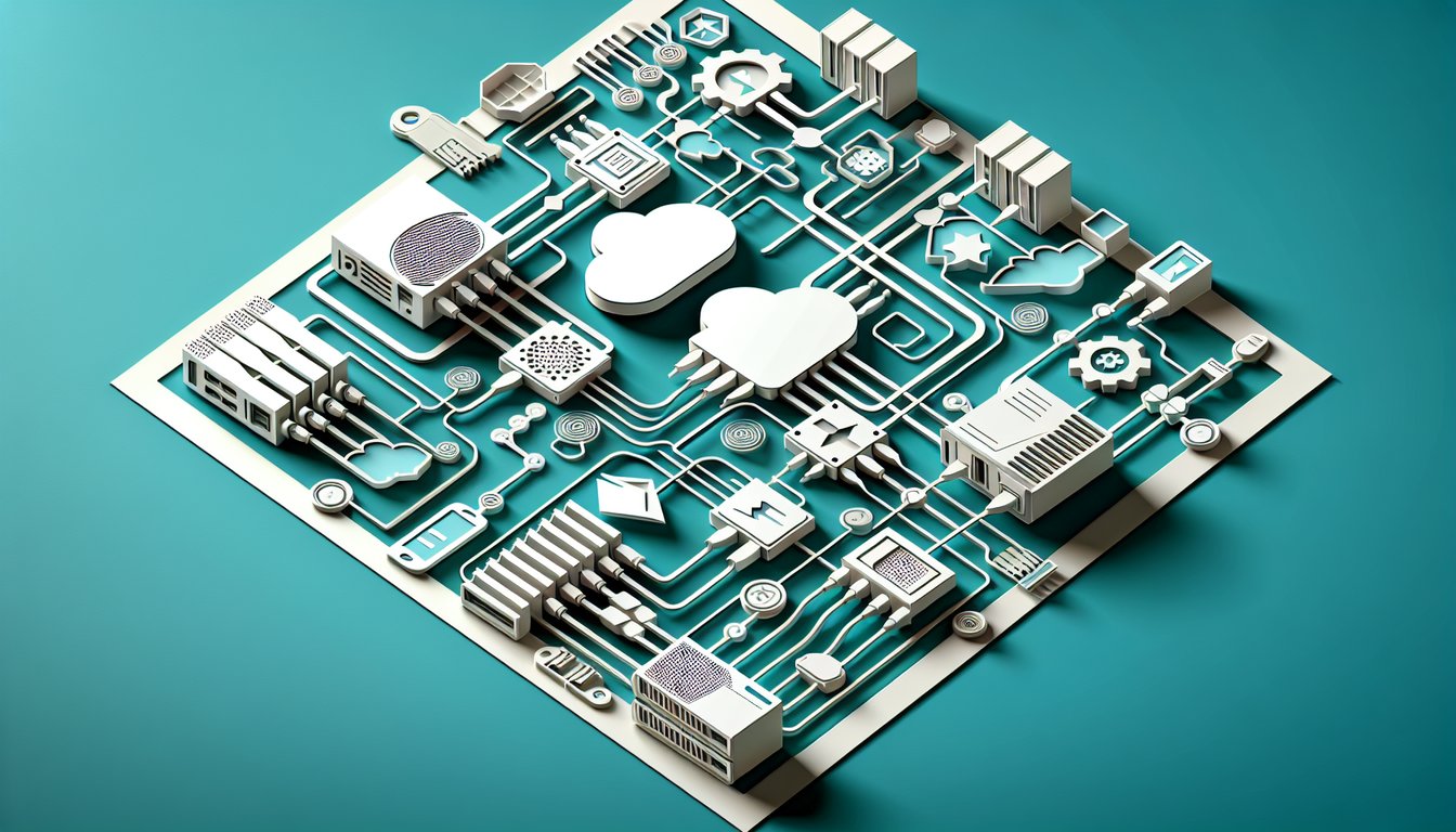Paper art showing network of computers connected by lines on teal background for IT and data networks quiz