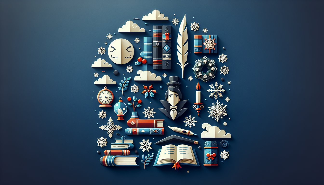 Paper art illustrating Scrooges Holiday Challenge literature quiz for middle school students