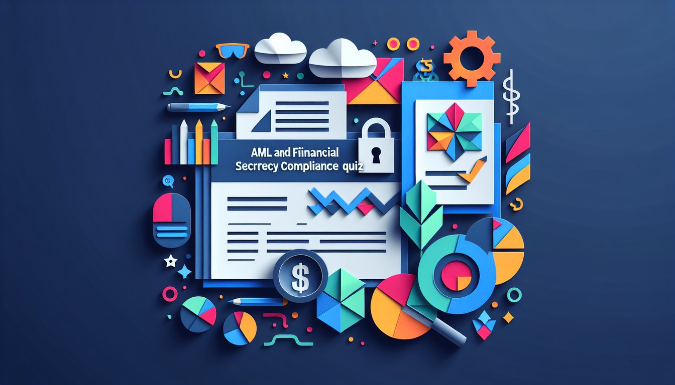 Colorful paper art illustrating a fun quiz on AML and Financial Secrecy Compliance