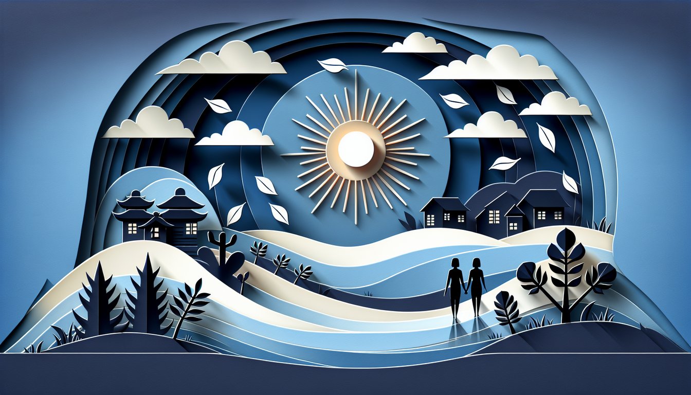 Paper art illustration with stylized ninja headbands and friendship icons for Naruto quiz on dark blue background