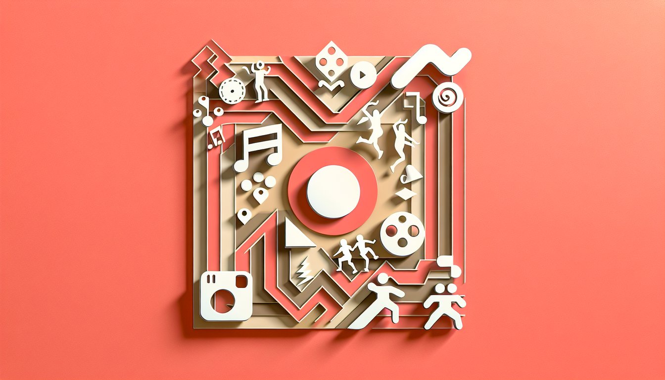Paper cut style icons of viral memes and dance moves on a coral background for a Gen Z trivia quiz