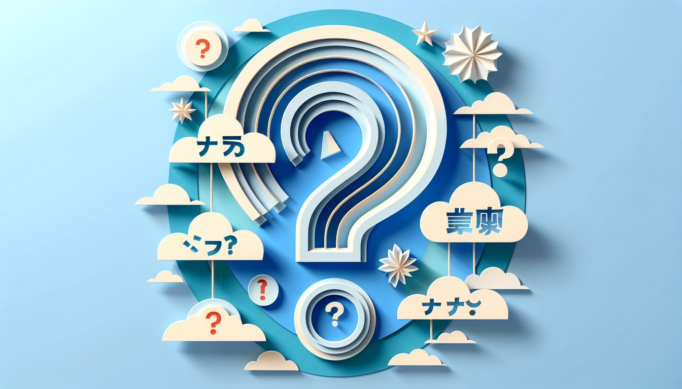 Paper art collage of colorful Japanese hiragana characters on sky blue background inviting free quiz challenge