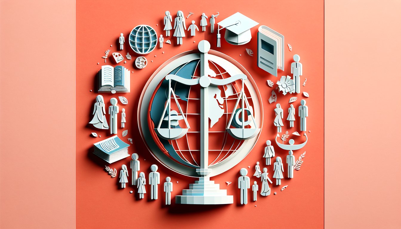 Paper art illustration of quiz about affirmative action policies with checkmarks and crosses on coral background.